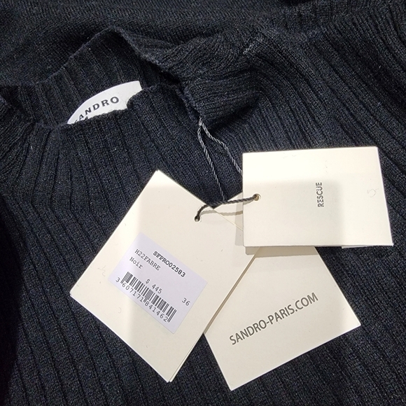 🔥 Sandro-Paris Ruched Wool Blend Midi Leg Slit Long Sleeve Sweater Dress - Picture 3 of 15